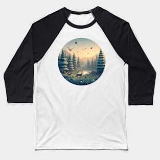 Low Poly Forest at Sunset Baseball T-Shirt